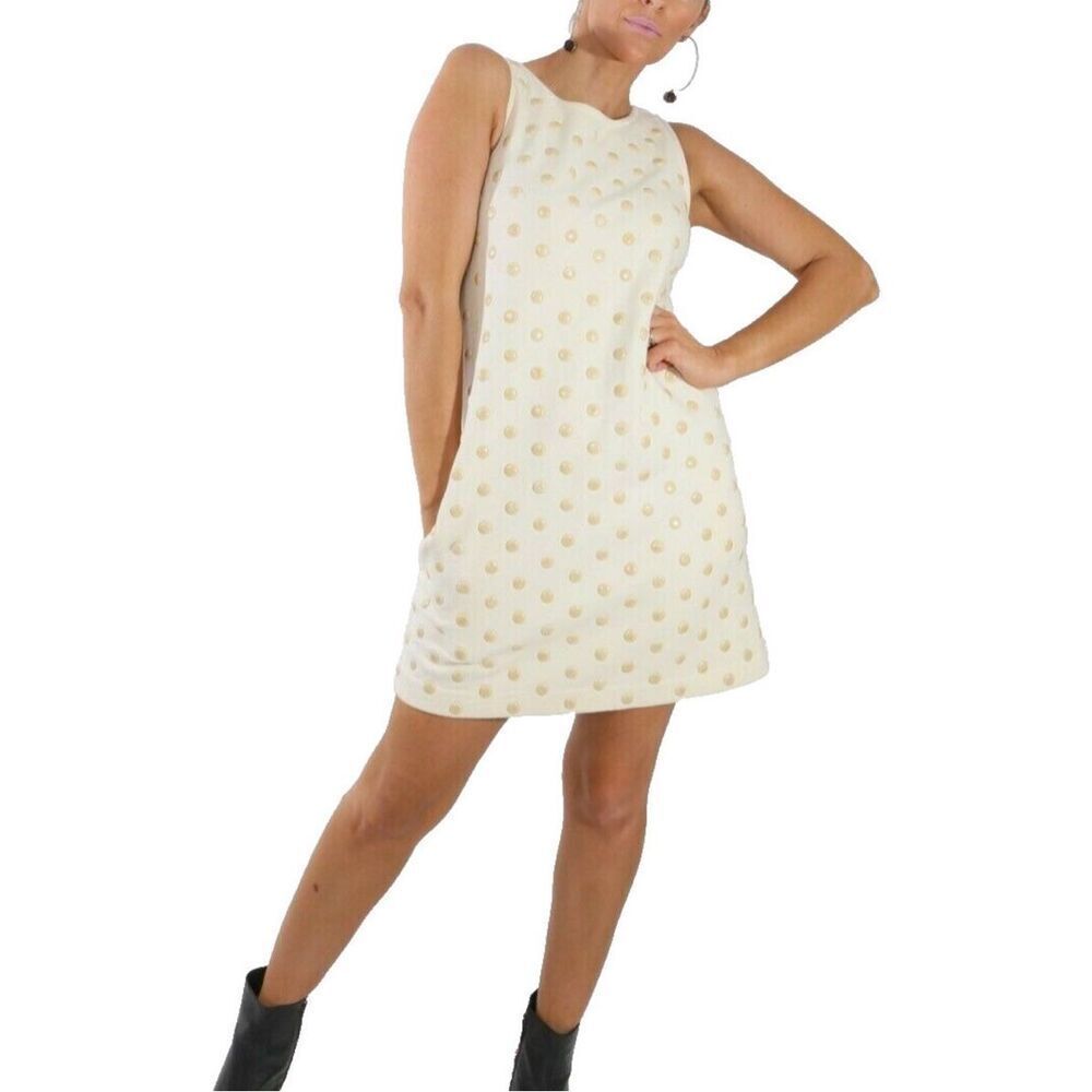 Juicy Couture Dress Women's Small Beige Stretch Polka Dot Studded‎ Mod Sheath
